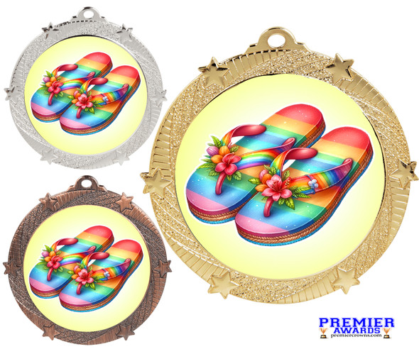 Flip Flop theme medal available in gold, silver or bronze. Great for your Pageants, contests, activities and more