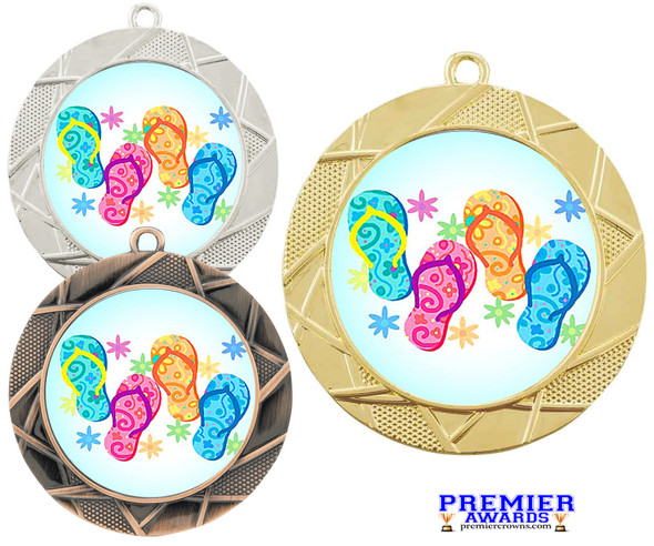 Flip Flop theme medal available in gold, silver or bronze. Great for your Pageants, contests, activities and more