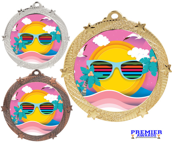 Summer theme medal available in gold, silver or bronze. Great for your Pageants, contests, activities and more