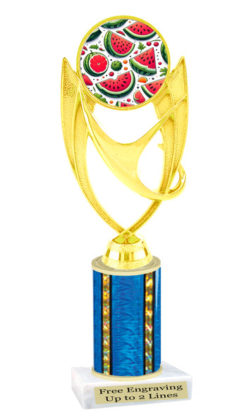 Watermelon theme trophy.   Great for your Watermelon Festivals, contests, activities and more  Choice of color and trophy height. 