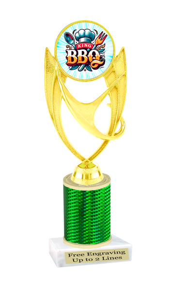 BBQ theme trophy with choice of color. Great for your cookouts, grilling contests, eating contests or your favorite chef. 