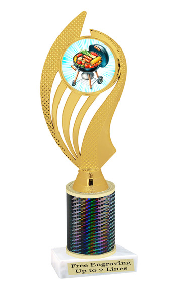 BBQ theme trophy with choice of color. Great for your cookouts, grilling contests, eating contests or your favorite chef. 
