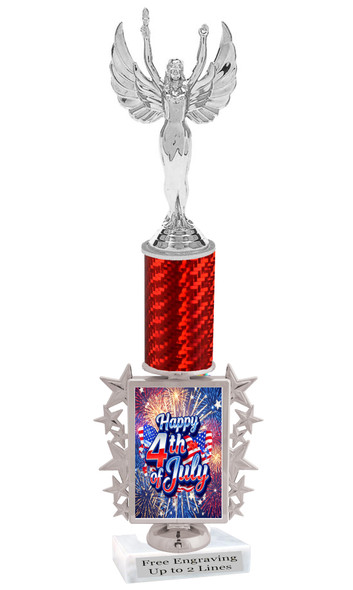 Patriotic theme trophy.  Great trophy for all of your patriotic themed events!  Height starts at 14" tall