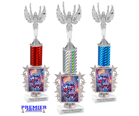 Patriotic theme trophy.  Great trophy for all of your patriotic themed events!  Height starts at 14" tall