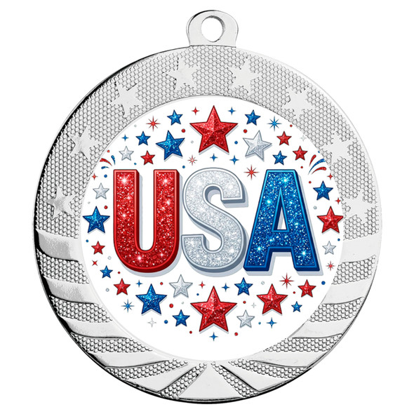 Patriotic-USA medal available in gold, silver or bronze. Great for your patriotic events, Patriotic themed pageants, 4th of July cookout events and more.  