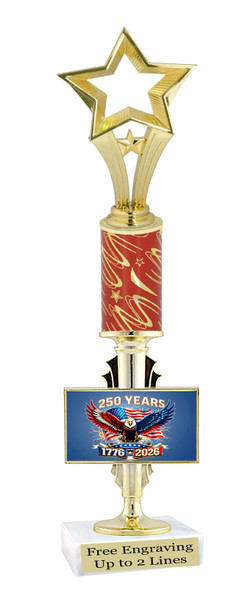 Patriotic theme trophy.  Great trophy for all of your patriotic themed events!  Height starts at 14" tall