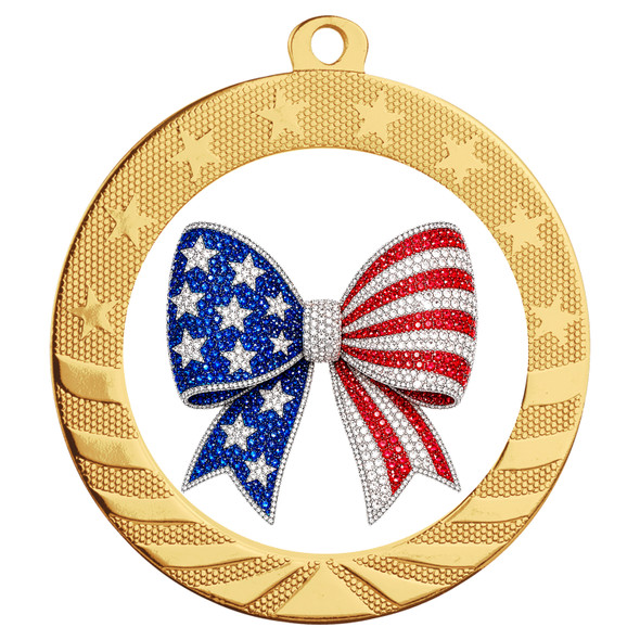 Patriotic-USA medal available in gold, silver or bronze. Great for your patriotic events, Patriotic themed pageants, 4th of July cookout events and more.  