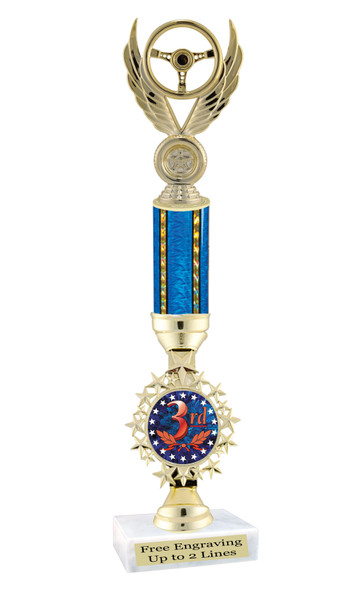 Automotive trophy.  Great trophy for car shows, contests, car guys and more.  Choice of  column color and trophy height.  Trophy heights starts at 14" tall.  Current Year.