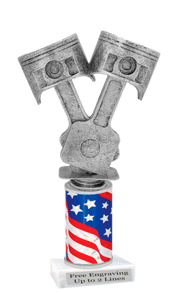 Automotive trophy.  Great trophy for car shows, contests, car guys and more.  Choice of base, column color and trophy height
