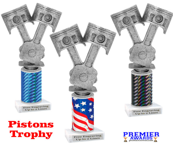 Automotive trophy.  Great trophy for car shows, contests, car guys and more.  Choice of base, column color and trophy height