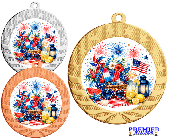 Patriotic-USA medal available in gold, silver or bronze. Great for your patriotic events, Patriotic themed pageants, 4th of July cookout events and more.  