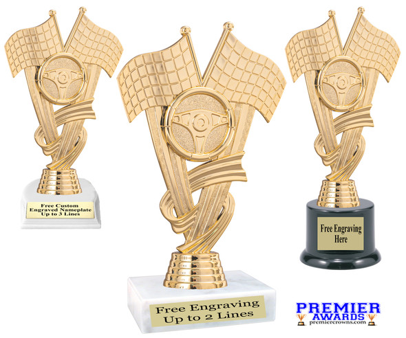 Automotive trophy.  Great trophy for car shows, contests, car guys and more.  Choice of base.    7" to 9" tall trophy