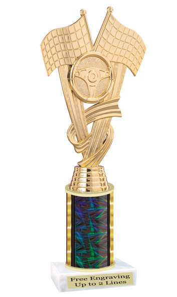 Automotive trophy.  Great trophy for car shows, contests, car guys and more.  Choice of base, column color and trophy height