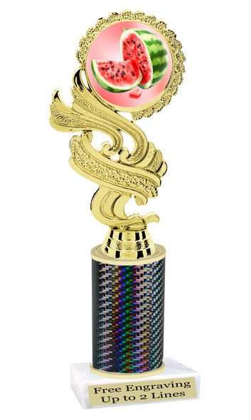 Watermelon theme trophy.   Great for your Watermelon Festivals, contests, activities and more  Choice of color and trophy height. 