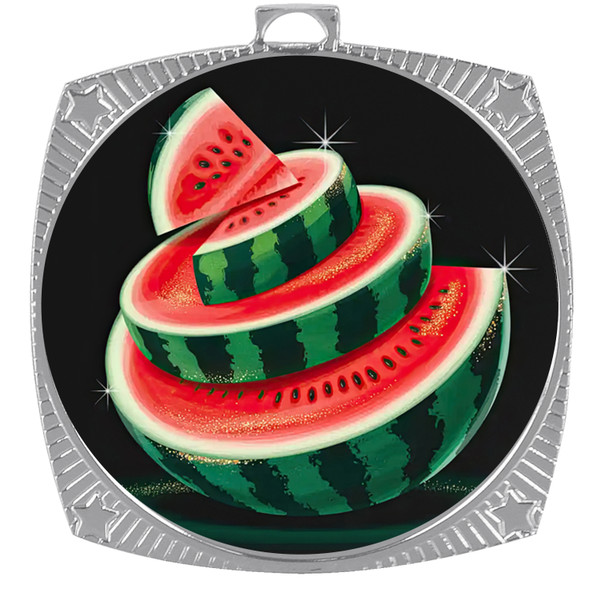 Watermelon medal with choice of medal finish.  Great for your themed pageants, festivals, eating or growing contests.  