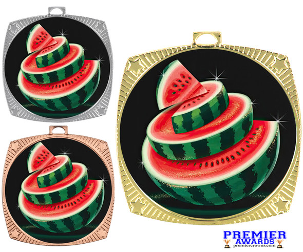 Watermelon medal with choice of medal finish.  Great for your themed pageants, festivals, eating or growing contests.  