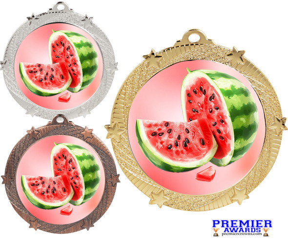 Watermelon medal with choice of medal finish.  Great for your themed pageants, festivals, eating or growing contests.  