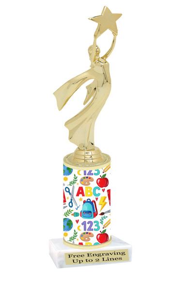School theme column with choice of figure and trophy height.  Great for your BTS pageants, events and contests