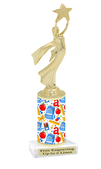 School theme column with choice of figure and trophy height.  Great for your BTS pageants, events and contests