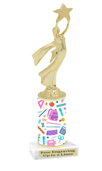 School theme column with choice of figure and trophy height.  Great for your BTS pageants, events and contests