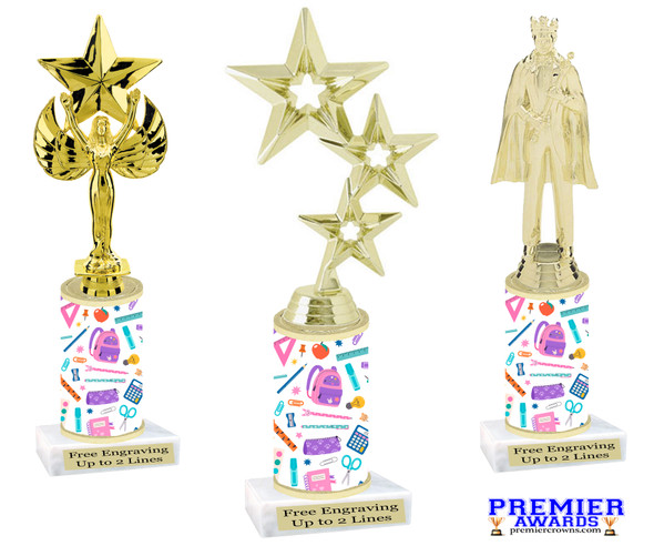 School theme column with choice of figure and trophy height.  Great for your BTS pageants, events and contests