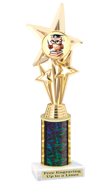 School theme trophy with choice of color and trophy height.  Great for your BTS pageants, events and contests