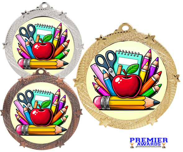 School - Back to School theme medal.  Great for Back to School events, pageants and more.  Includes free back of medal engraving and neck ribbon