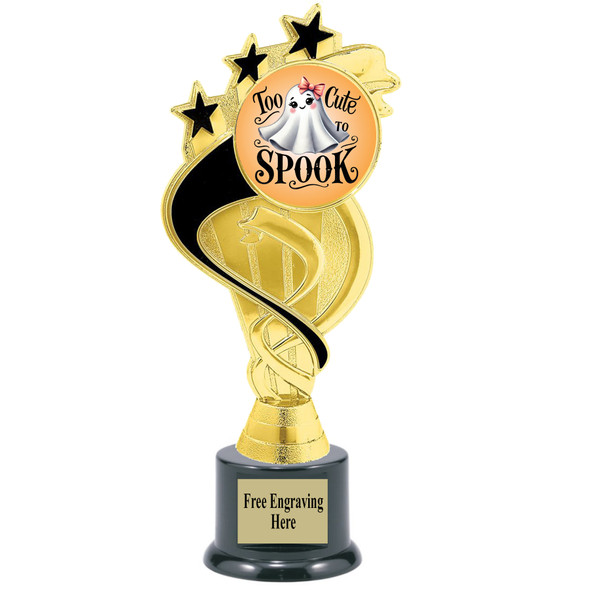Too Cute to Spook trophy.  Great for your Halloween pageants, events, contests and more. 6.5" - 8.5" tall.  
