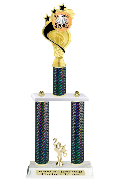 Too Cute to Spook trophy. Great for your Halloween pageants, events, contests and more Numerous trophy heights available. Choice of column color