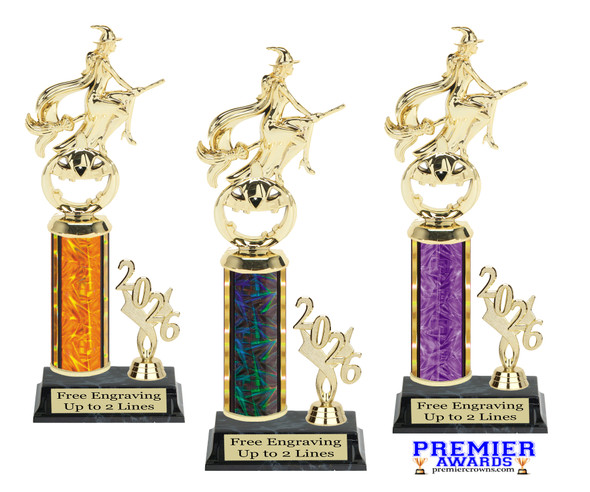 Halloween trophy. Great for your Halloween pageants, events, contests and more Numerous trophy heights available.  Choice of column color