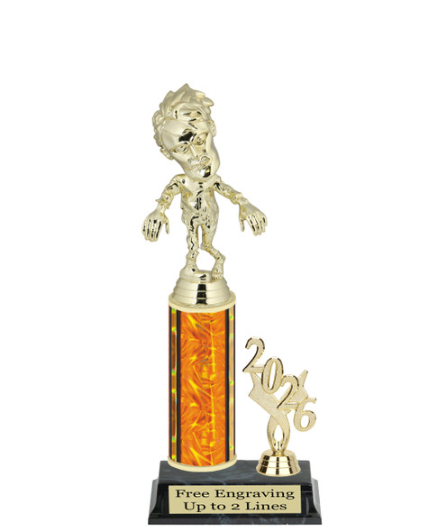 Halloween trophy. Great for your Halloween pageants, events, contests and more Numerous trophy heights available.  Choice of column color