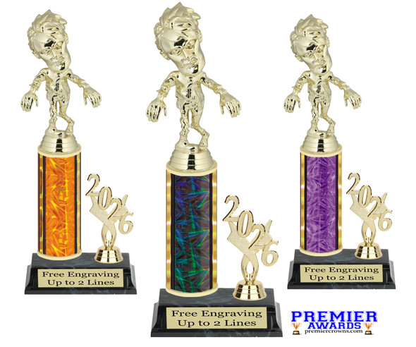 Halloween trophy. Great for your Halloween pageants, events, contests and more Numerous trophy heights available.  Choice of column color