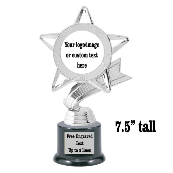 Custom trophy 5.5"- 7.5" tall.  Upload your logo or custom artwork for a unique award perfect for any event, contest or gift. 