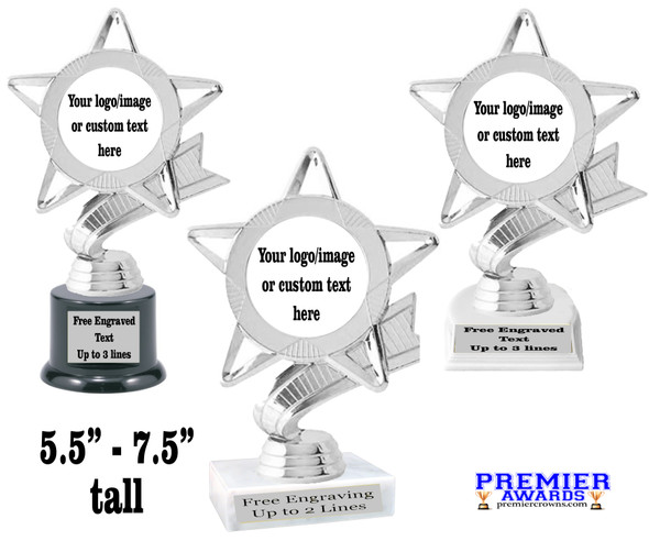 Custom trophy 5.5"- 7.5" tall.  Upload your logo or custom artwork for a unique award perfect for any event, contest or gift. 