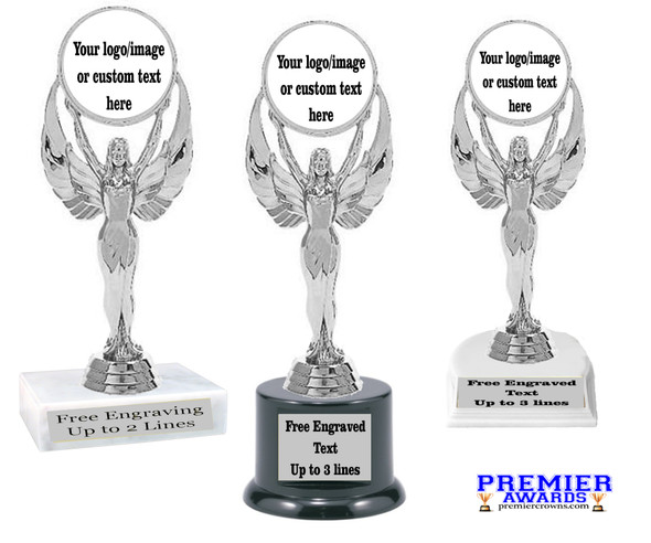  Custom trophy 6.5"- 8.5" tall.  Upload your logo or custom artwork for a unique award perfect for any event, contest or gift. 