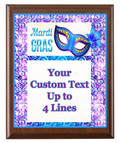 Mardi Gras Theme Full Color Plaque.  Customize with your text.  5 Plaques sizes available.