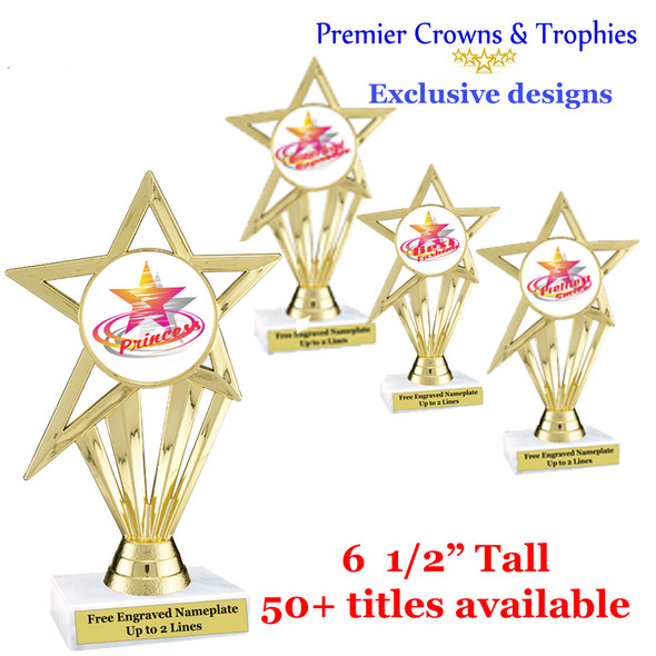 Star and Swirls themed trophy.  Choice of 50+ titles available. (PH30)