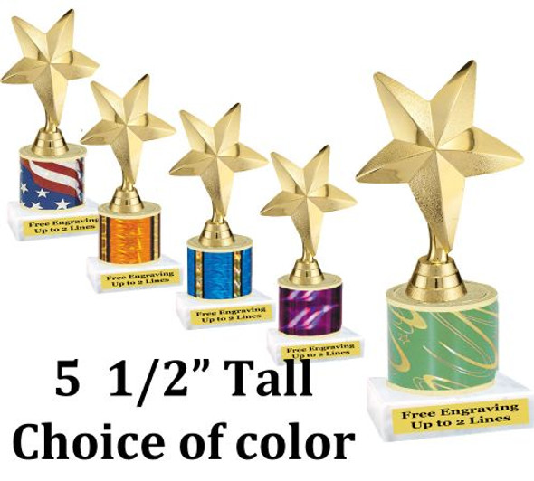 5  1/2" tall trophy with choice of color.  Great for side awards and participation.  (9704)
