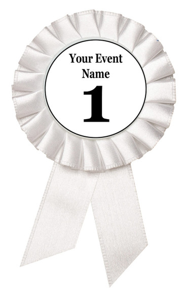 White Contestant Numbers Rosettes.  Set of 10.   Customize with your event name or text.