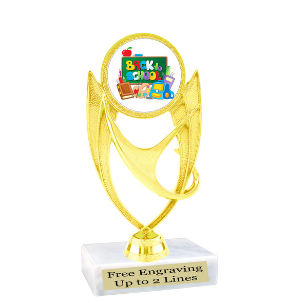 6" tall  Back to School themed trophy.  9 Designs available. (ph28