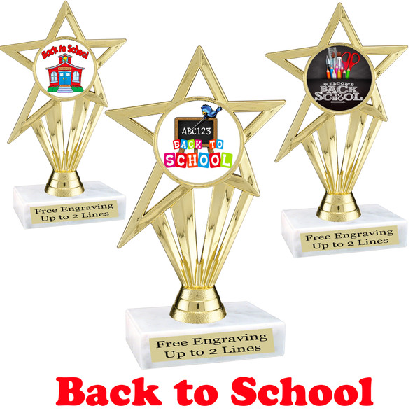 6  1/2" tall  Back to School themed trophy.  9 Designs available. (ph30