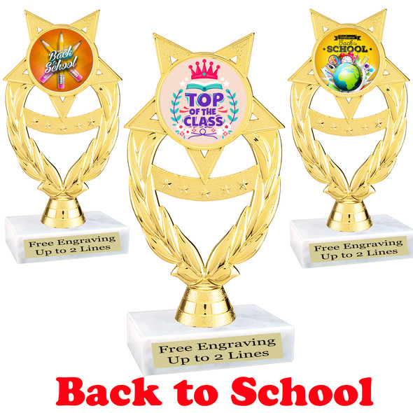 6 " tall  Back to School themed trophy.  9 Designs available. (ph97