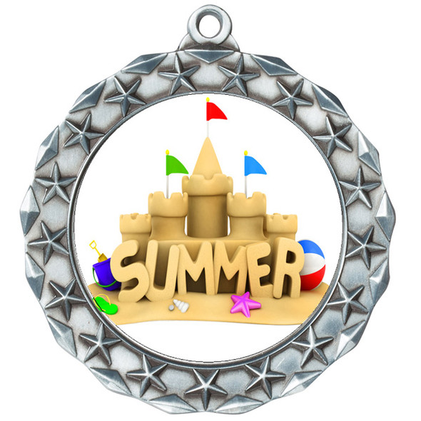 Beach Sandcastle Medal.  Includes free engraving and neck ribbon. (md40S