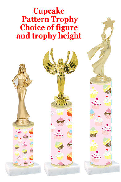 Cupcake  pattern  trophy with choice of trophy height and figure (029