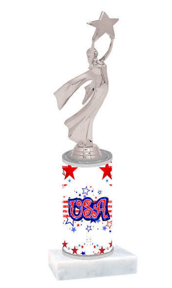 USA theme trophy with silver figure.  Numerous trophy heights and choice of silver figure.