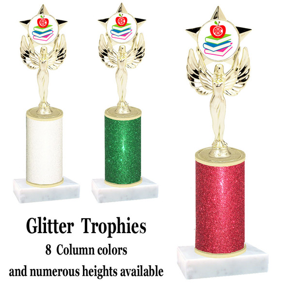 School theme  Glitter Column trophy with choice of glitter color, trophy height and base.  (MF1080) 5