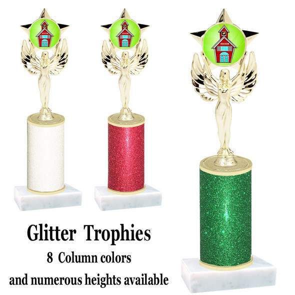 School theme  Glitter Column trophy with choice of glitter color, trophy height and base.  (MF1080) 7