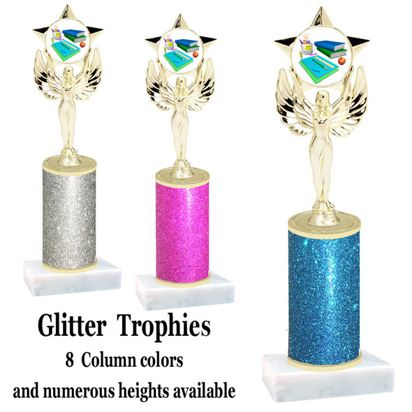 School theme  Glitter Column trophy with choice of glitter color, trophy height and base.  (MF1080) 11