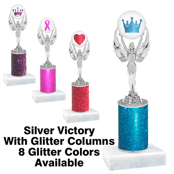 Glitter Column trophy  glitter clip art insert.  Choice of glitter color,  clip art, trophy height and base.  (6010s