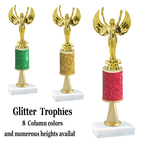 Glitter Column trophy  with pedestal.  Choice of glitter color,  trophy height and base.  Victory